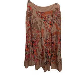 Papaya Flower Printed 100% Cotton A-Line Skirt Brown Boho Lagenlook Botanical